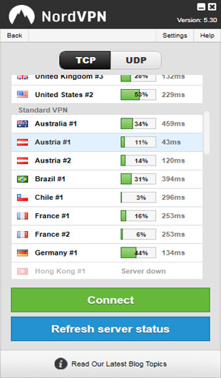 NordVPN interface